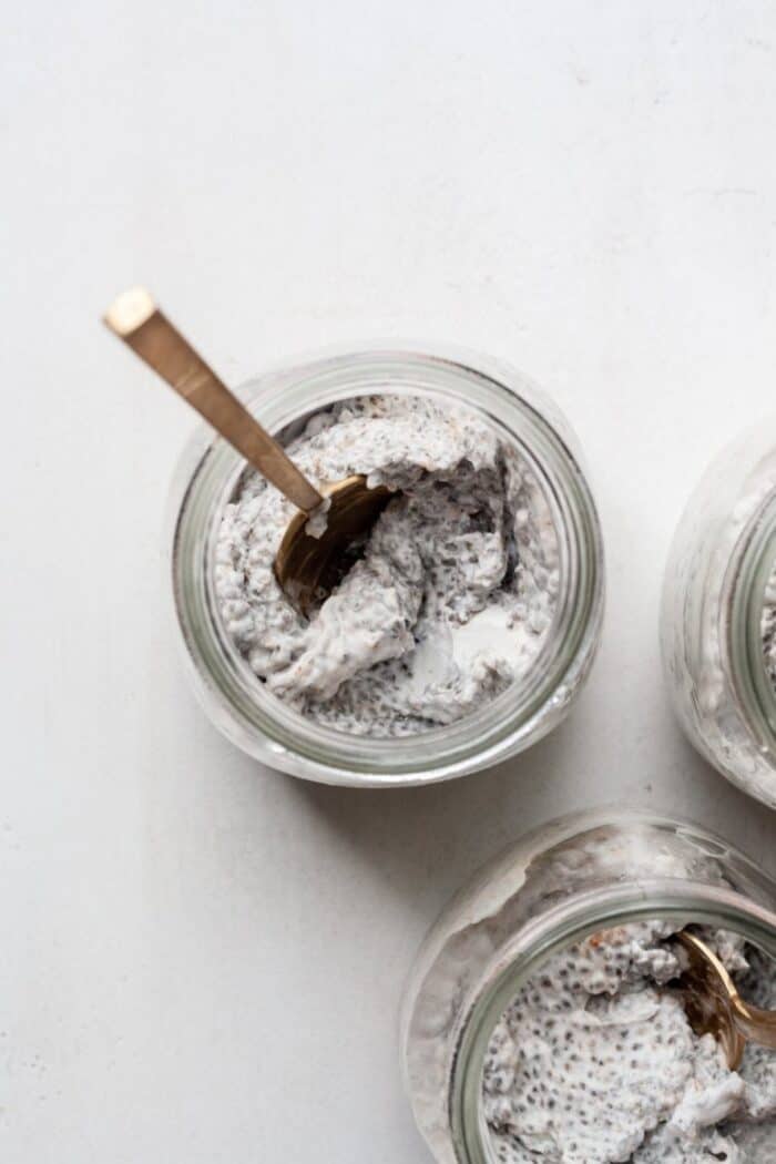 Vegan chia pudding with spoon
