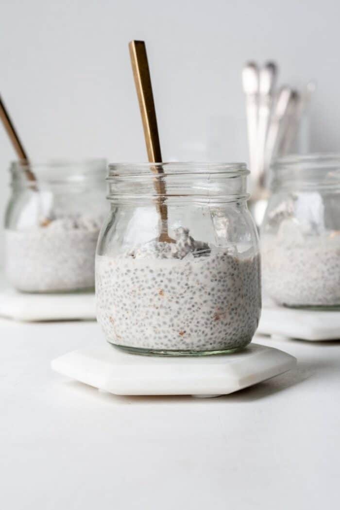 Whole30 chia pudding in glass jars