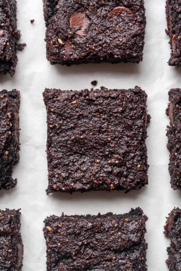 Eggless brownies sliced into squares