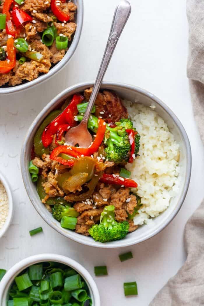 Teriyaki Ground Turkey Meal Prep Bowls - Stephanie Kay Nutrition