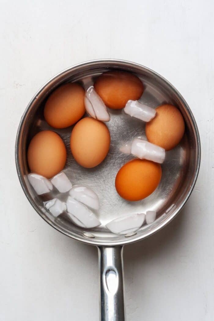 Eggs in ice bath