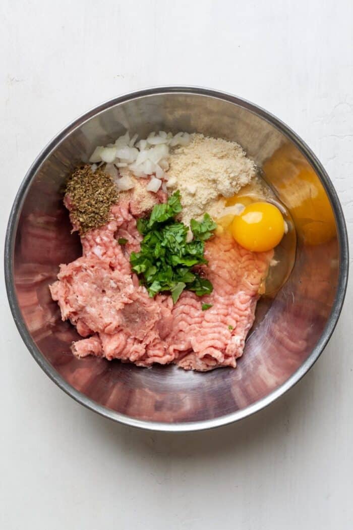 Paleo meatball mixture in bowl