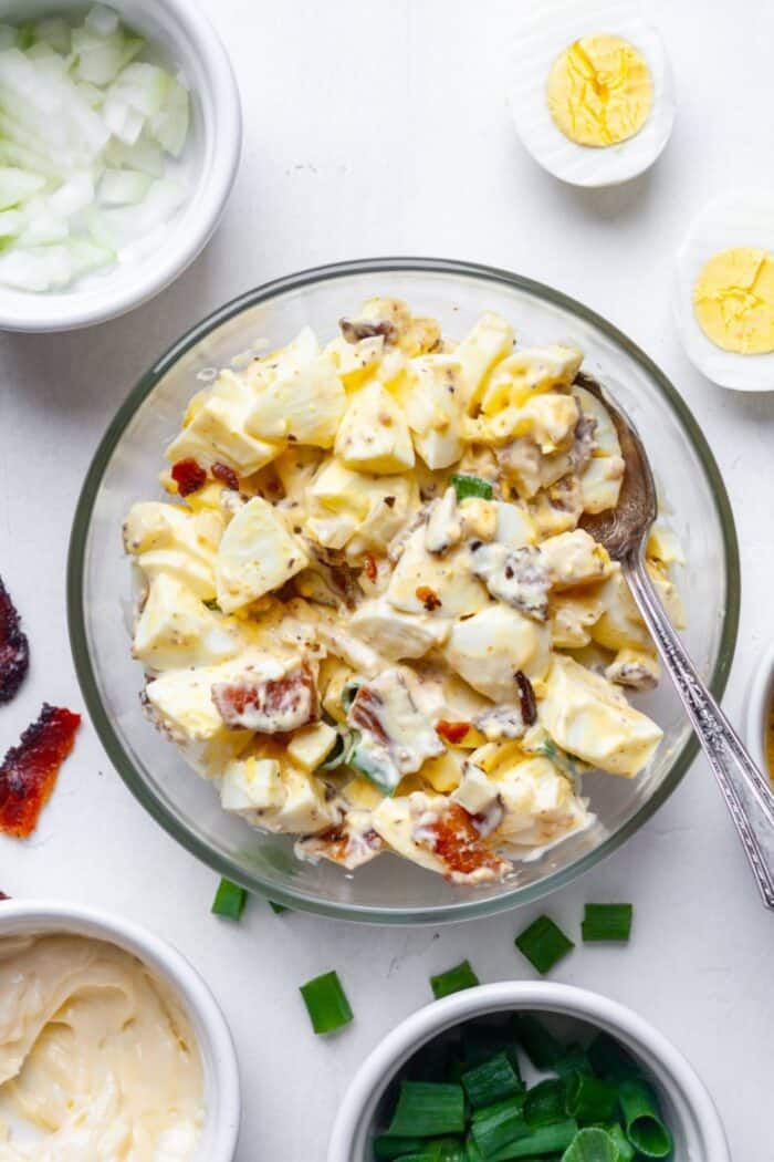 Whole30 egg salad in glass bowl