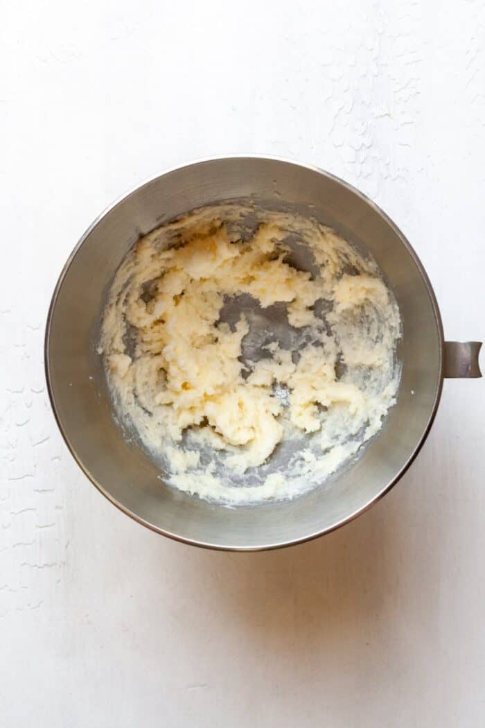 Creamed butter and sugar in bowl
