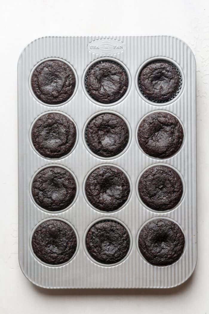 Almond flour chocolate cupcakes in pan