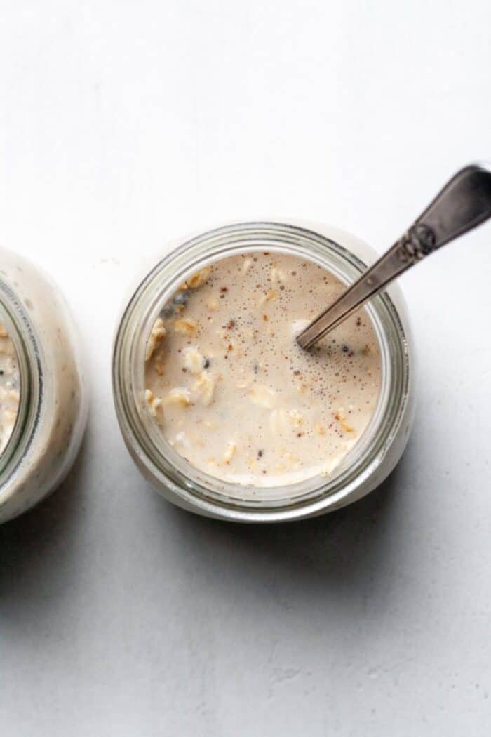 Creamy overnight oats in jar