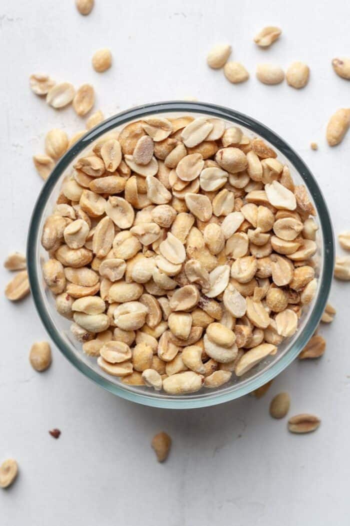 Roasted salted peanuts in bowl
