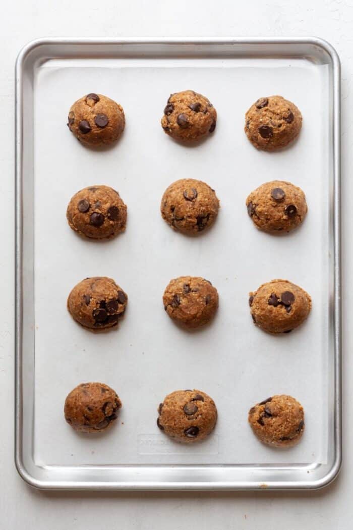 Vegan cookies on baking pan