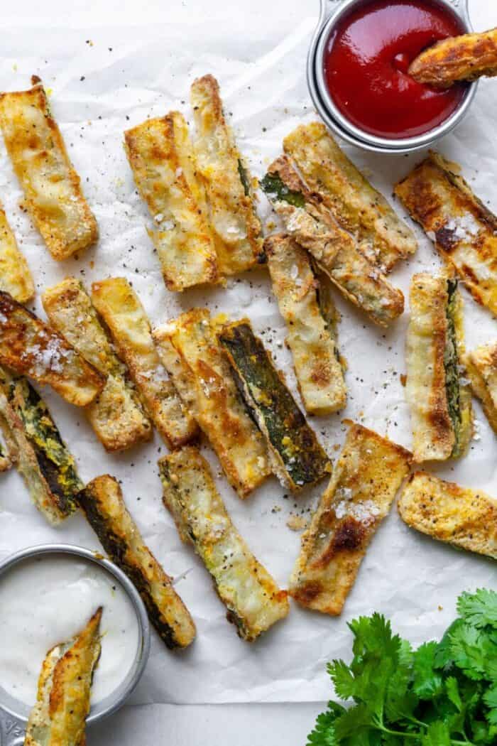 Paleo zucchini fries with ketchup