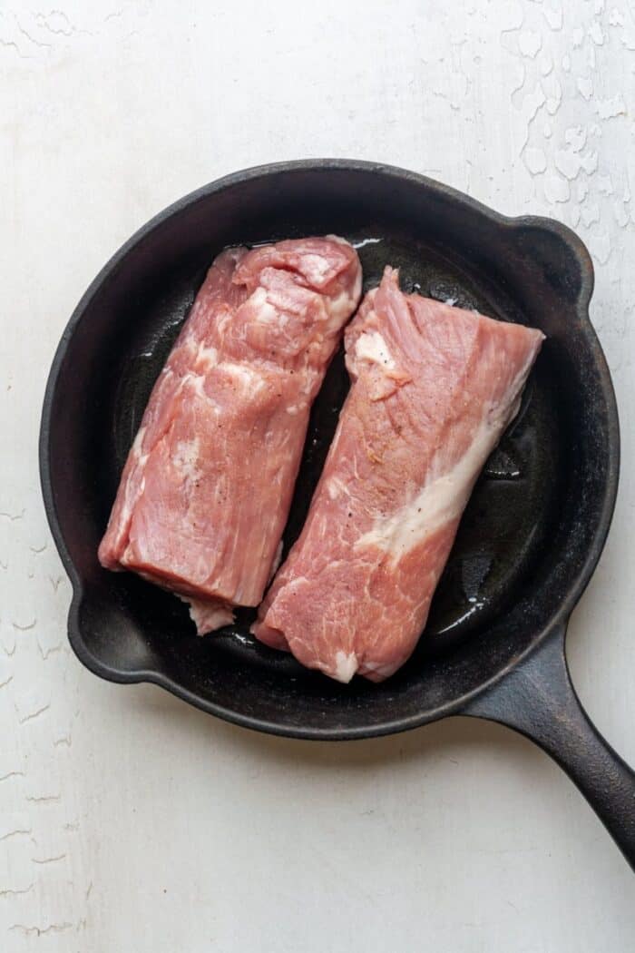 Pork in cast iron skillet