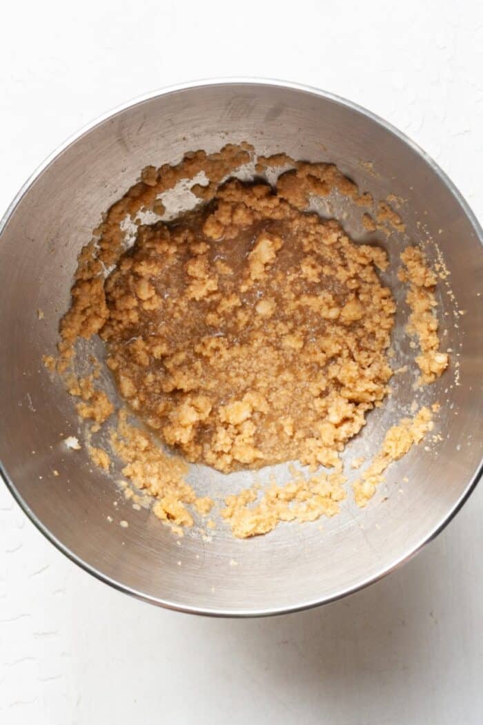 Raw cookie batter in bowl