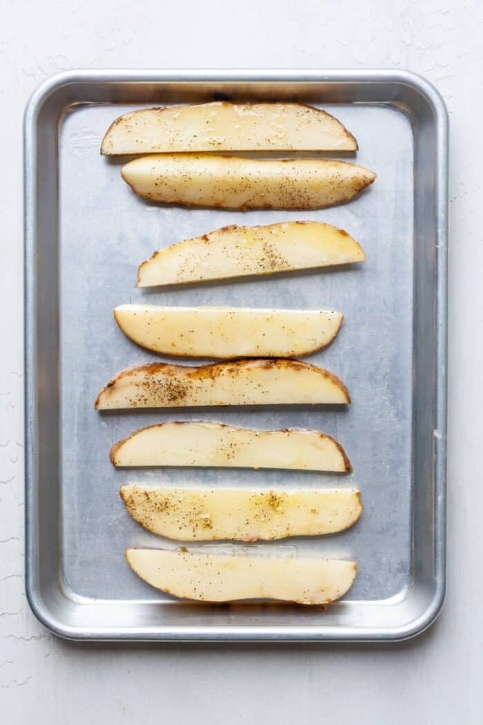 Oven baked fries on pan