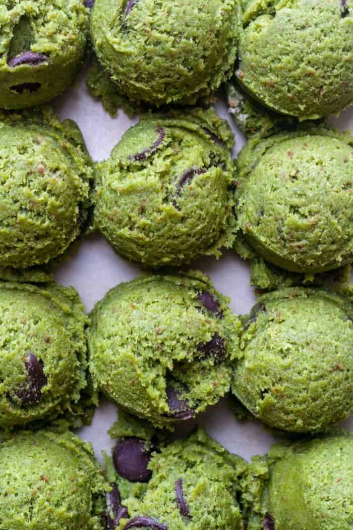 Scoops of matcha cookie dough