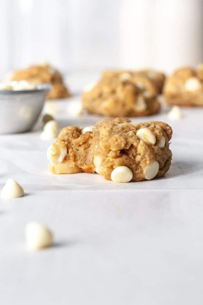 Vegan cookies with white chocolate chips
