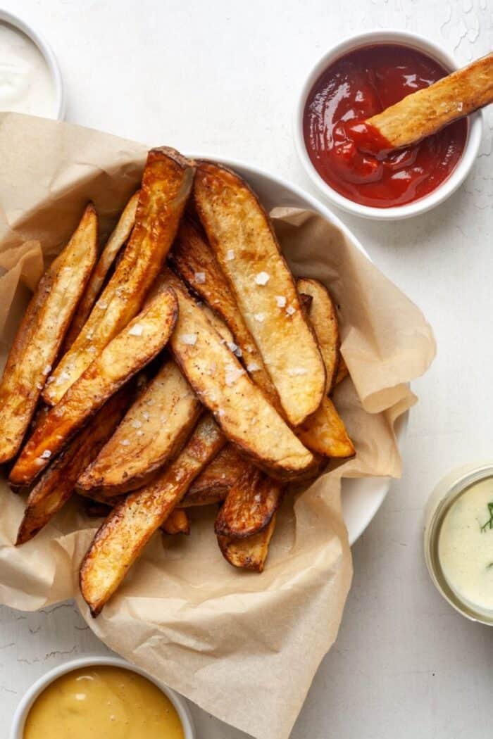 Paleo fries with dipping sauces