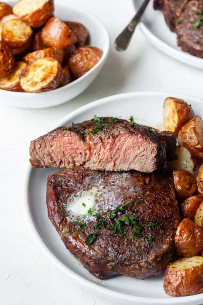 Medium steak on plate