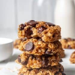 Stack of banana oatmeal peanut butter cookies