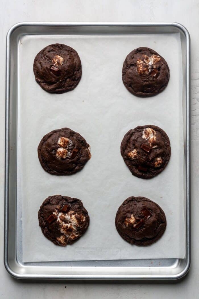 Baked chocolate cookies on pan