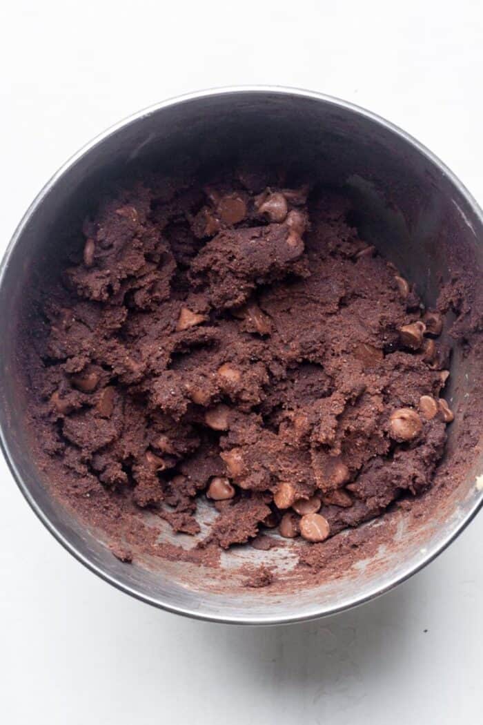 Chocolate cookie dough in bowl