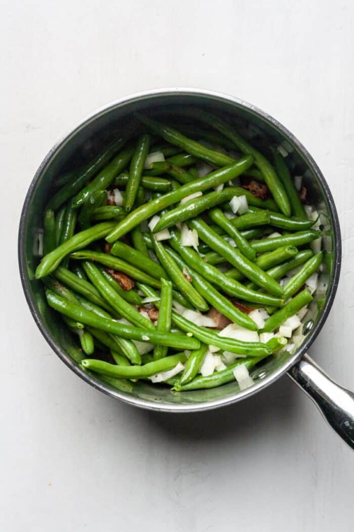 Green beans and bacon in pot