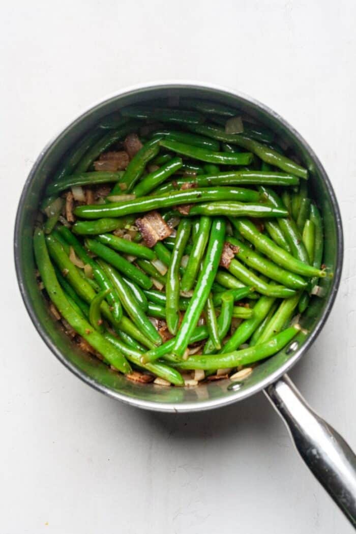 Cooked green beans in pot