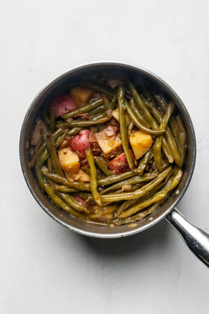 Pot of green beans and potatoes