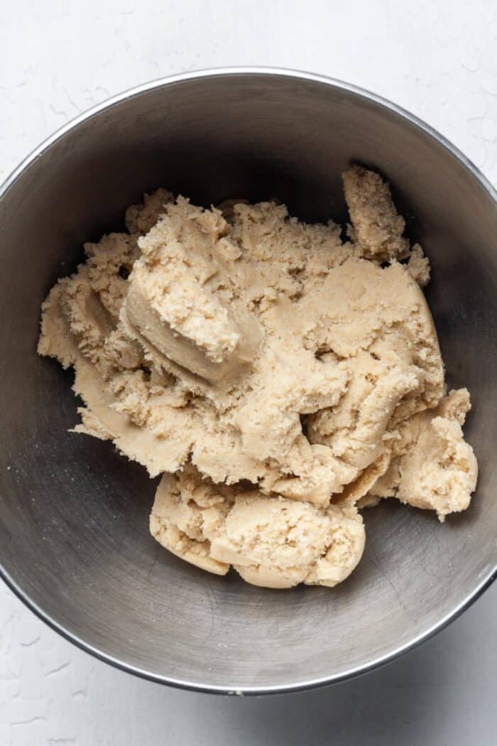 Thick cookie dough in bowl