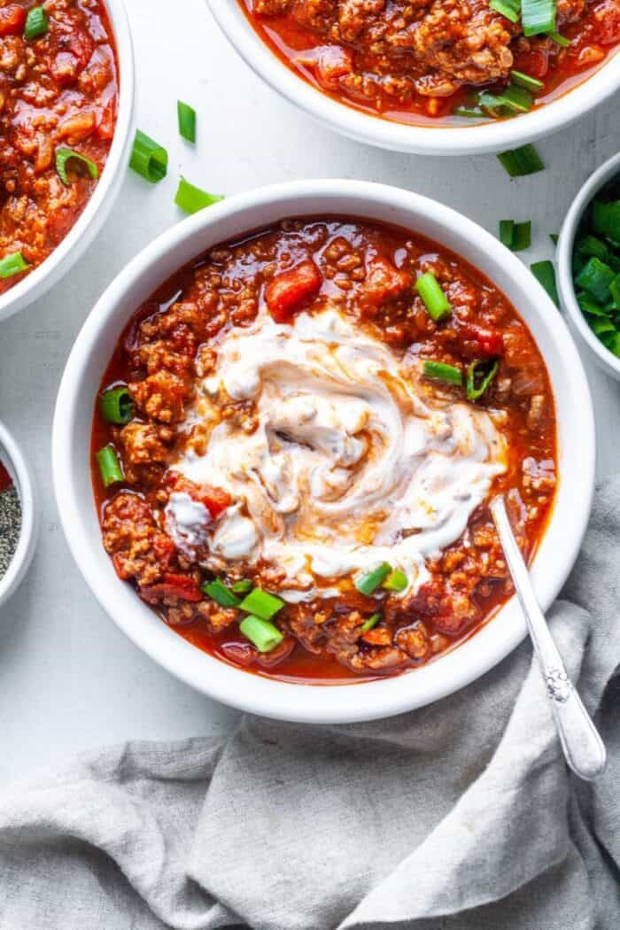 Chili without beans in bowl