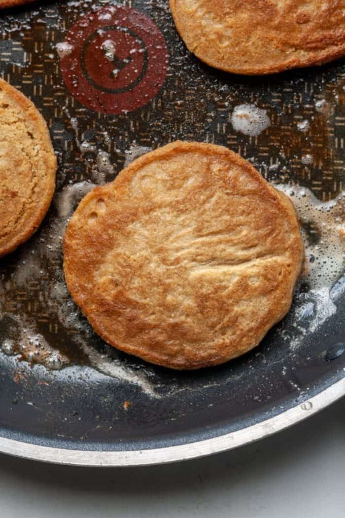 Skillet with oat flour pancakes