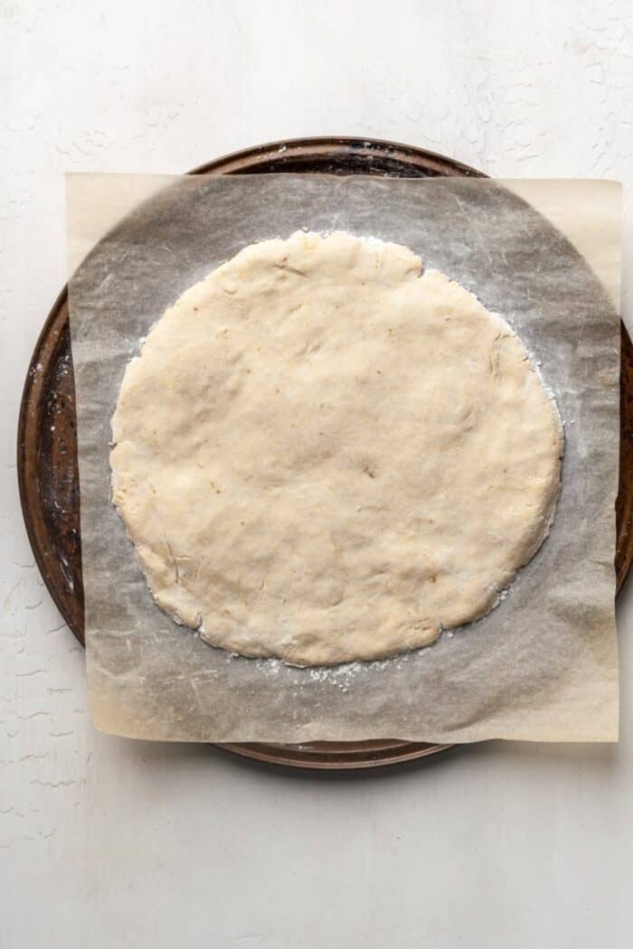 Paleo pizza crust on pan