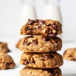 Vegan peanut butter oatmeal cookies with chocolate chips