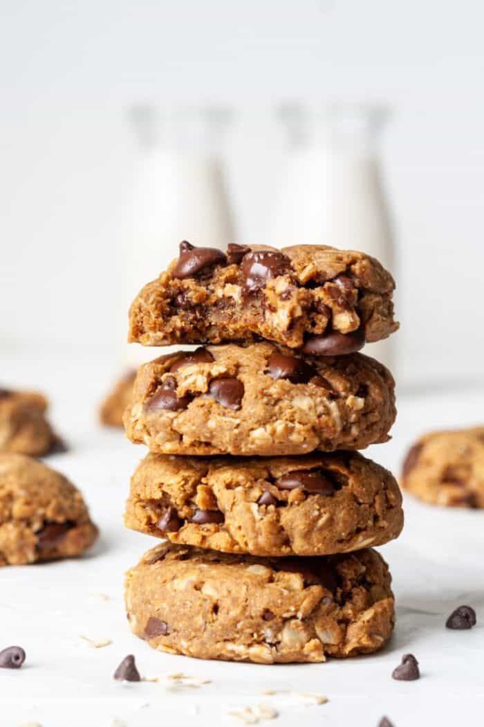 Vegan peanut butter oatmeal cookies with chocolate chips