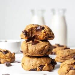 Stack of Vegan protein cookies with chocolate chips