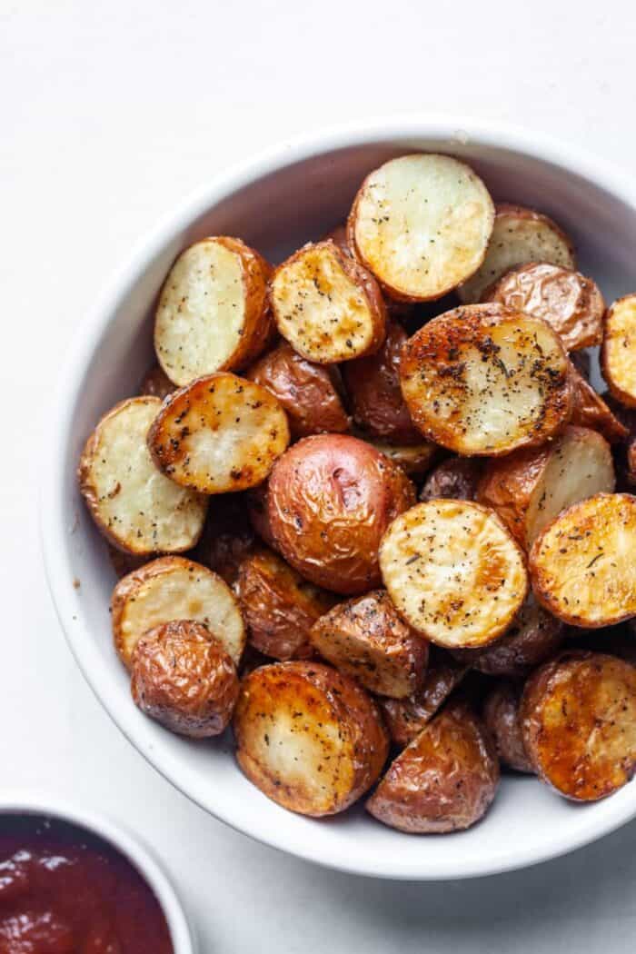 Air fryer diced potatoes in bowl