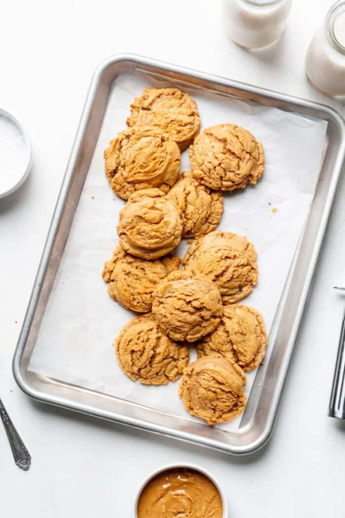 Golden brown cookies on pan