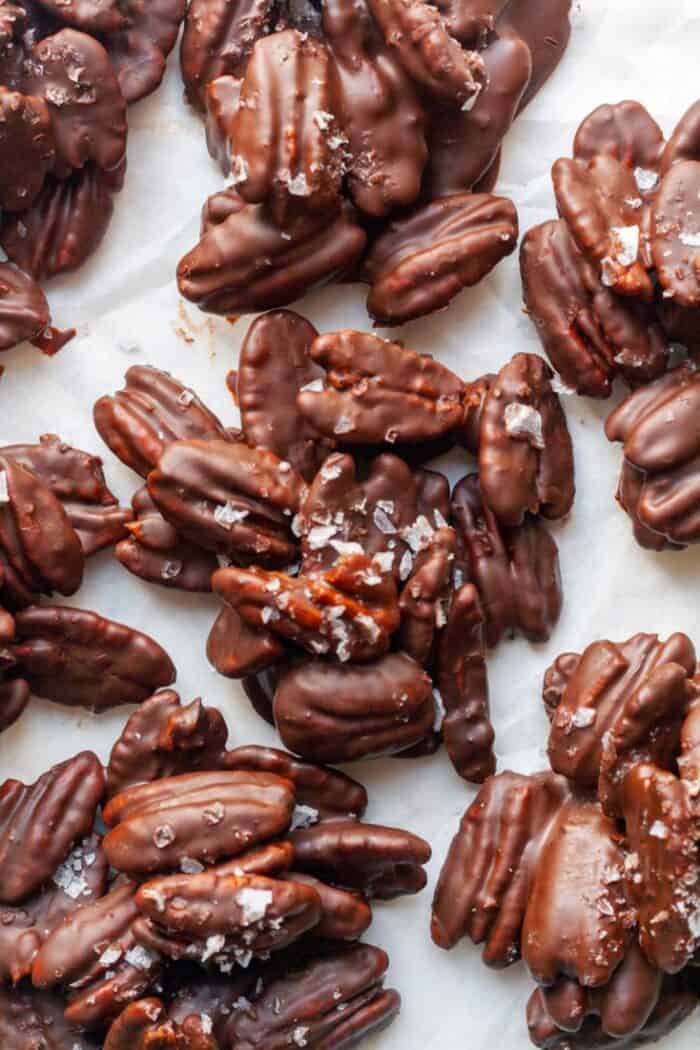 Chocolate covered pecans with sea salt