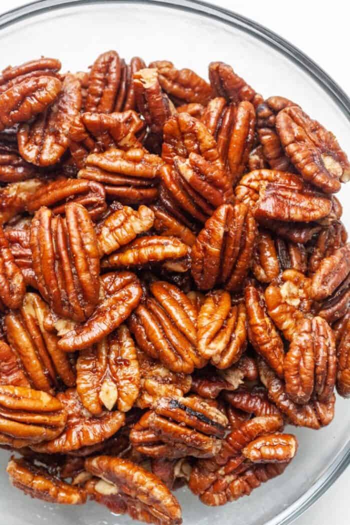 Roasted pecans in bowl