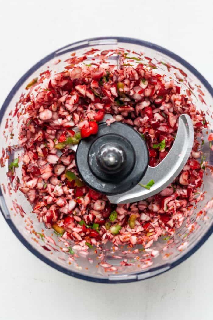 Red berry spread in food processor