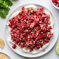 Cranberry jalapeno dip on white plate