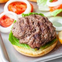 Elk burgers with bread, lettuce and tomatoes