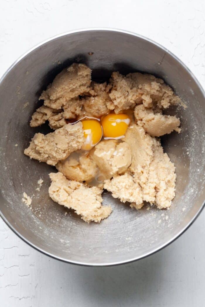Cookie dough with eggs in bowl