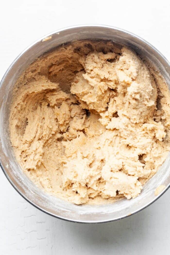 Peanut butter cookie dough in bowl