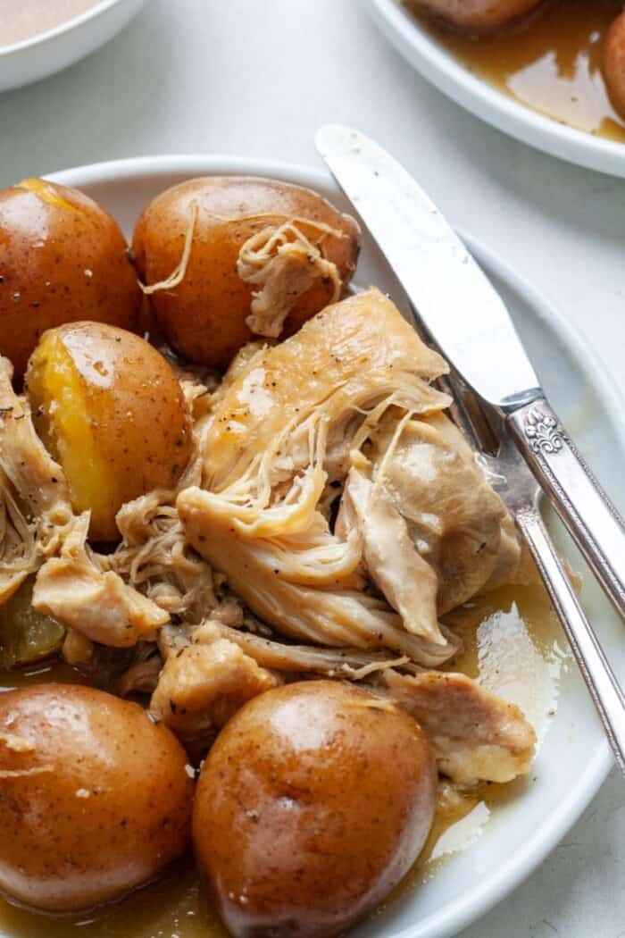 Tender chicken thighs with potatoes