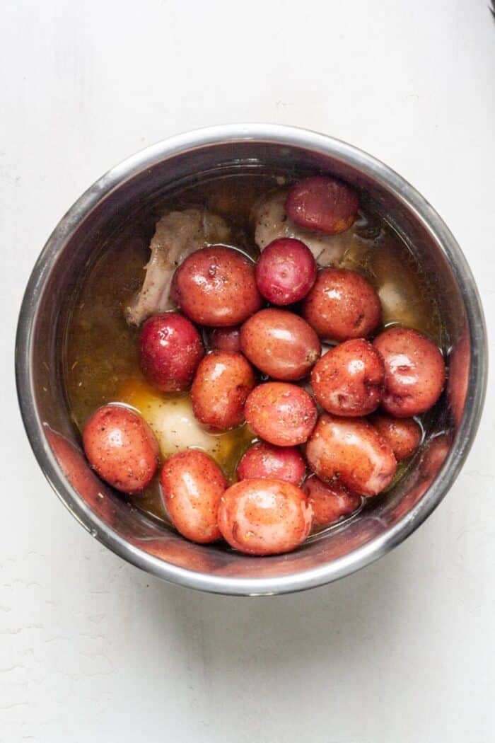 Red potatoes in pressure cooker