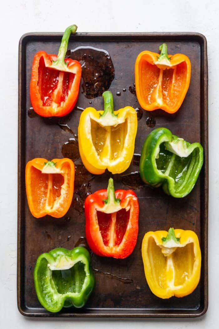 Bell peppers on pan