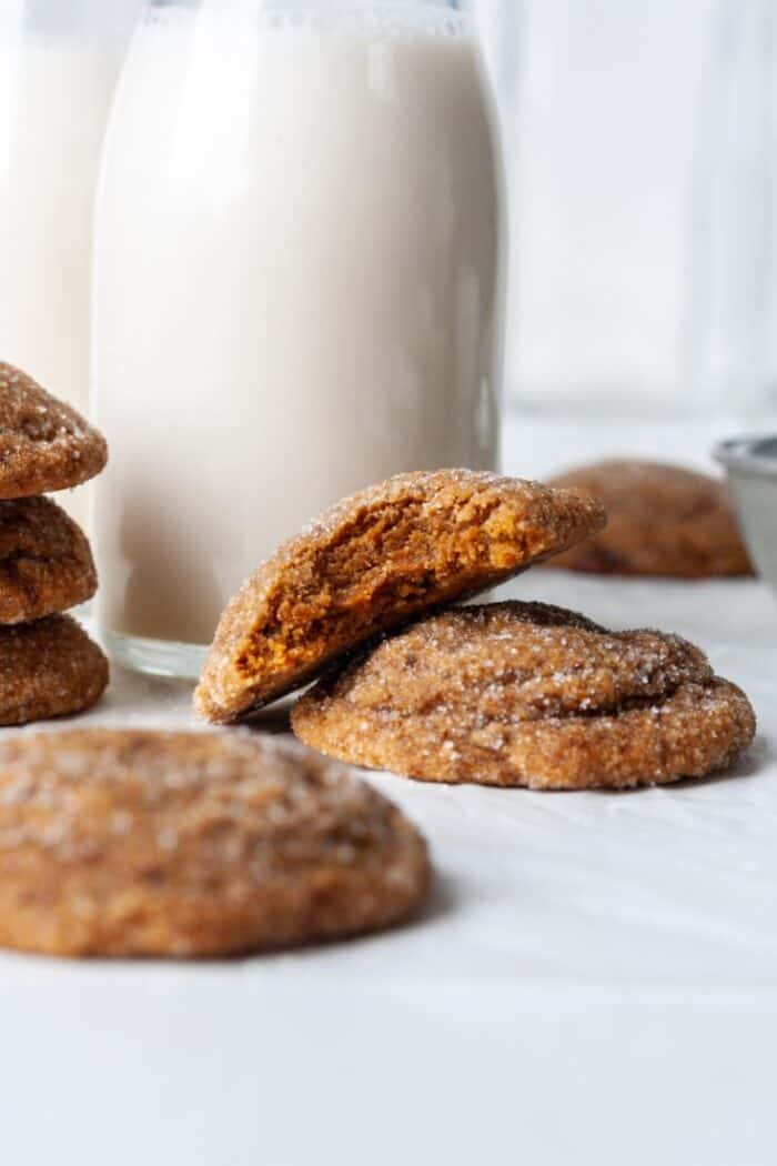 Chewy Vegan ginger cookies with milk
