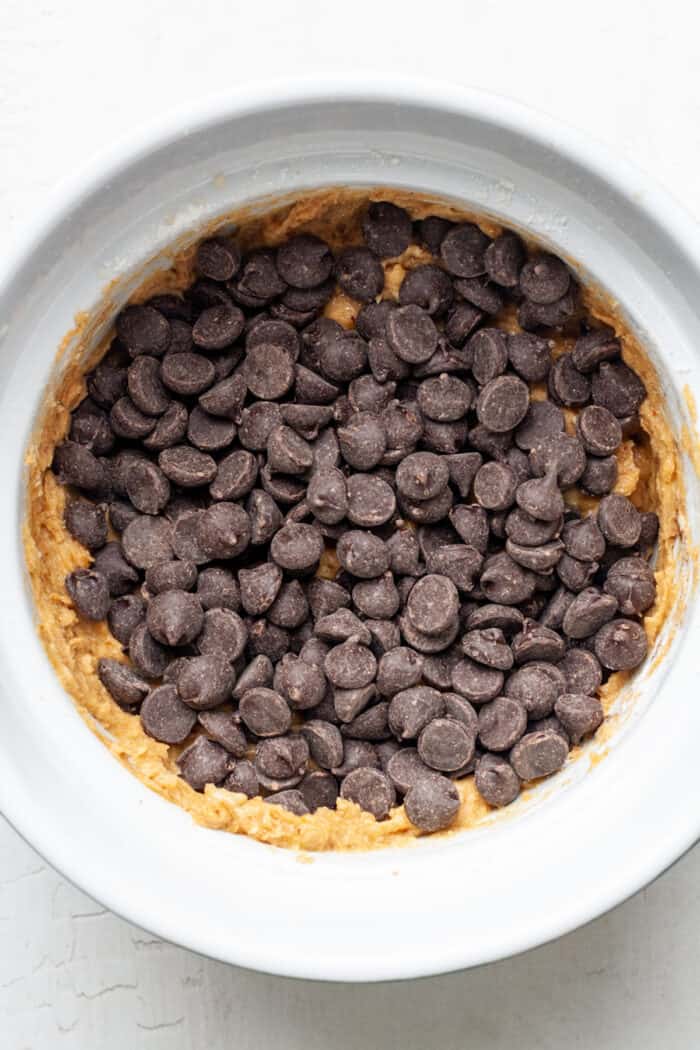 Dark chocolate chips in bowl