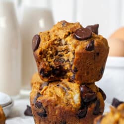 Pumpkin banana muffins with chocolate chips