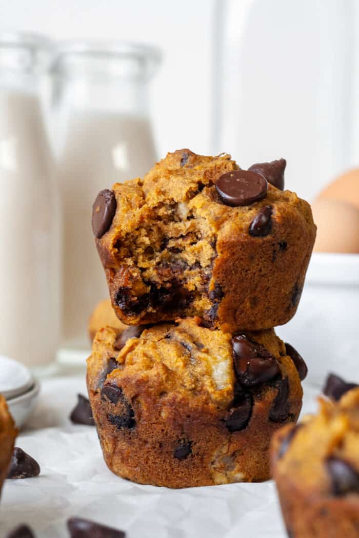 Pumpkin banana muffins with chocolate chips