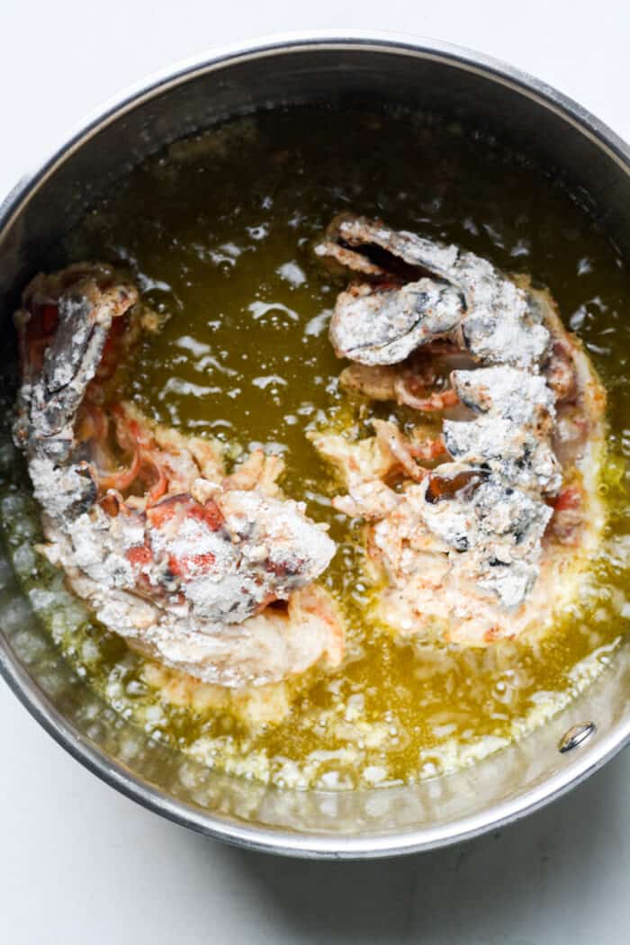 Deep fried lobster in pot
